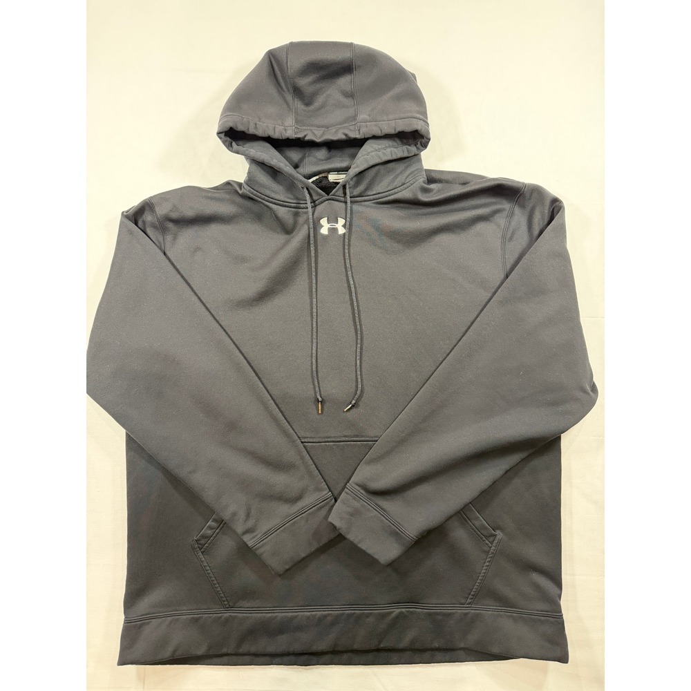 Under Armour Mens XXL Black Pullover Hoodie Embroidered Logo Fleece Sweatshirt